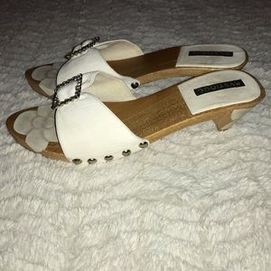 Mystique Leather Jewel Buckle Kitten Slides White